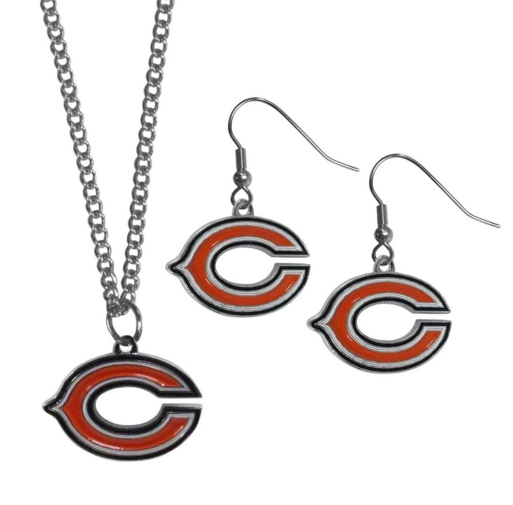 Chicago Bears Dangle Earrings & Chain Necklace Set -